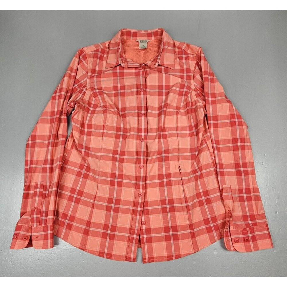 Duluth Trading Button Down Shirt Womens Med. Nylon‎ Vented Long Sleeve Plaid.